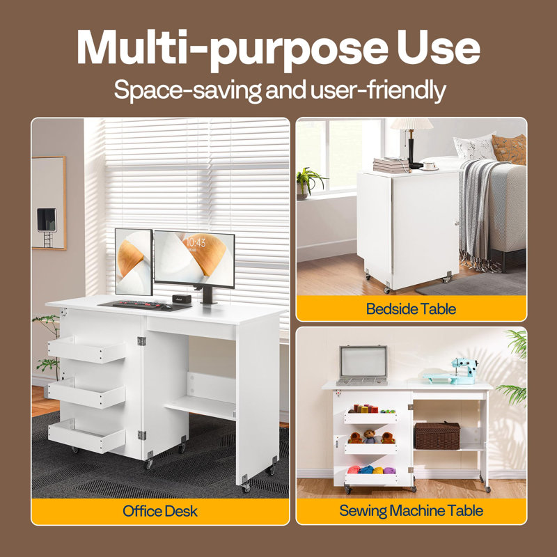 VIVOHOME 46'' x 16'' Foldable Sewing Table with Sewing Machine